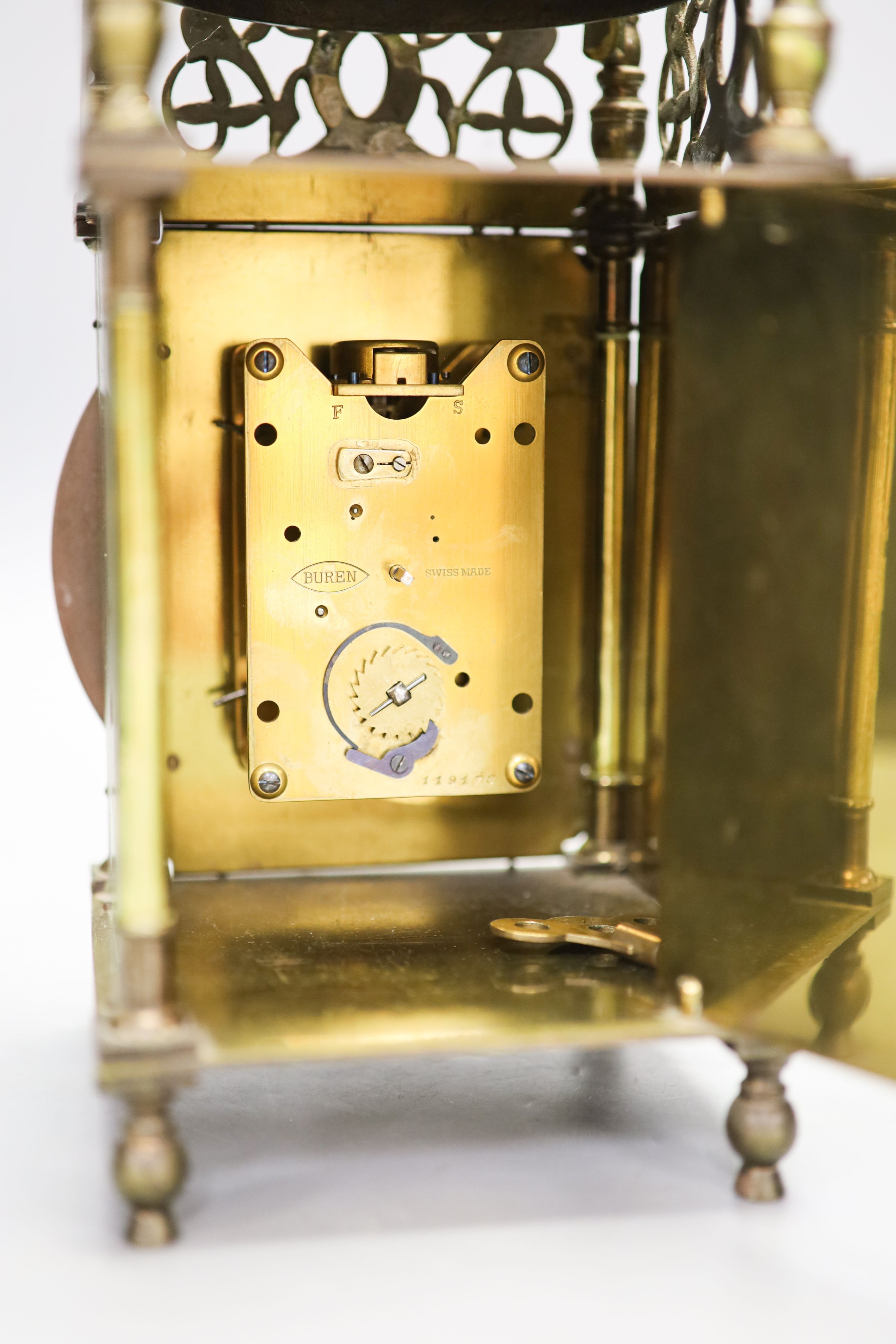 A Reproduction brass lantern timepiece 27.5cm
